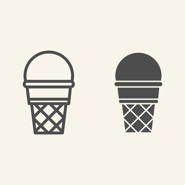 Linha de sorvete e ícone de glifo. Sorvete em waffle cone vetor ilustração isolado em branco. Sweets design de estilo esboço, projetado para web e app. Eps 10 . — Vetor de Stock