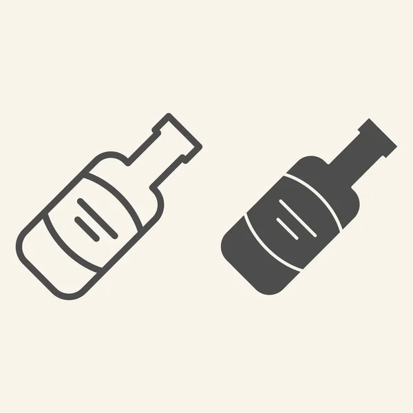 Wijnflessenlijn en stevig icoon. Alcohol drank symbool, omtrek stijl pictogram op beige achtergrond. Merlot of Cabernet Sauvignon teken voor mobiel concept en webdesign. vectorgrafieken. — Stockvector