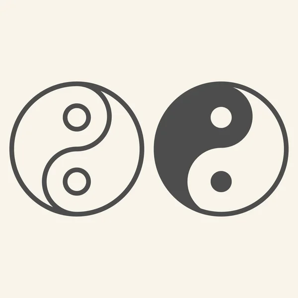 Línea Yin Yang e icono sólido. Símbolo de armonía y equilibrio, pictograma de estilo de contorno sobre fondo beige. Signo de filosofía budista Yin-yang para el concepto móvil y el diseño web. Gráficos vectoriales . — Archivo Imágenes Vectoriales