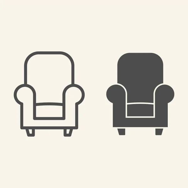 Ligne de chaise douce et icône solide. Symbole de fauteuil classique confortable, pictogramme de style contour sur fond beige. Meubles de chaise pour signe de détente pour concept mobile et web design. Graphiques vectoriels . — Image vectorielle