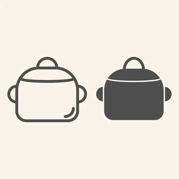 Línea de paneo e icono sólido. Símbolo de cacerola de acero, pictograma de estilo de contorno sobre fondo beige. Signo de olla de cocina para el concepto móvil y el diseño web. Gráficos vectoriales . — Vector de stock