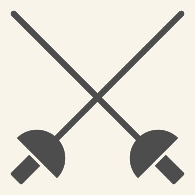 Eskrim simgesi. Bej arka planda çapraz rapier kabartma stili pictogram. Hareketli kavram ve web tasarımı için kılıçlar. Vektör grafikleri.