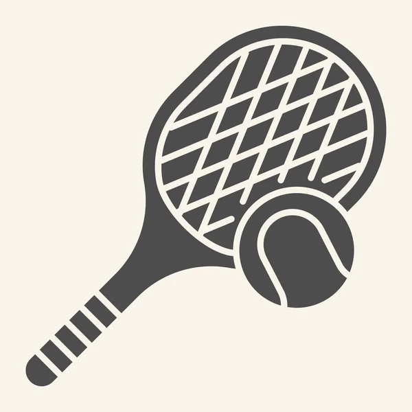 Tennis-Ikone. Tennisschläger und Ball-Glyphen-Piktogramm auf beigem Hintergrund. Fitness-Aktivitätsschilder für mobiles Konzept und Webdesign. Vektorgrafik. — Stockvektor