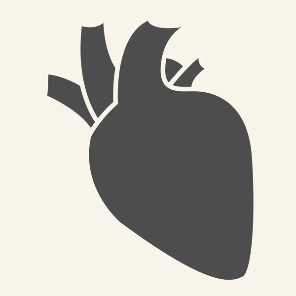 Organo cardiaco icona solida. Cuore umano con aorta e arterie stile glifo pittogramma su sfondo bianco. Segnali sanitari medici per il concetto mobile e il web design. Grafica vettoriale . — Vettoriale Stock