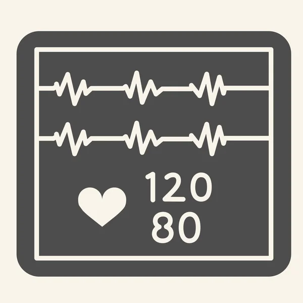 Icono sólido del cardiograma. Monitorización de pulsos en pictograma de estilo glifo de pantalla sobre fondo blanco. Monitor muestra la frecuencia cardíaca de salud para el concepto móvil y el diseño web. Gráficos vectoriales . — Vector de stock