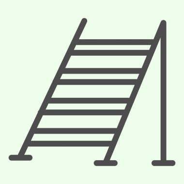 Merdiven çizgisi simgesi oluşturuluyor. Beyaz arka planda ev onarımı için merdiven yapımı Pictogram tasarımı. Mobil konsept ve web tasarımı için ev yapımı ve yenileme tabelaları. Vektör grafikleri.