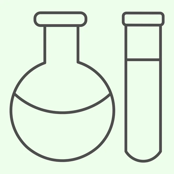 Sustancia química icono de línea delgada. Frasco de laboratorio y tubo de ensayo con pictograma de estilo de contorno de líquidos sobre fondo blanco. Signos de estudio científico para el concepto móvil y el diseño web. Gráficos vectoriales . — Archivo Imágenes Vectoriales