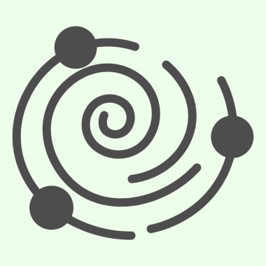 Galaksi katı simgesi. Beyaz arka planda gezegenleri ve uyduları olan güneş sistemi. Gezici kavram ve web tasarımı için evren ve uzay işaretleri. Vektör grafikleri.