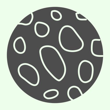 Kraterlerle dolu dolunay. Katı simge. Yüzey delikleri olan gezegen beyaz arkaplanda kabartma biçiminde resimtogram. Mobil konsept ve web tasarımı için uzay ve astronomi işaretleri. Vektör grafikleri.