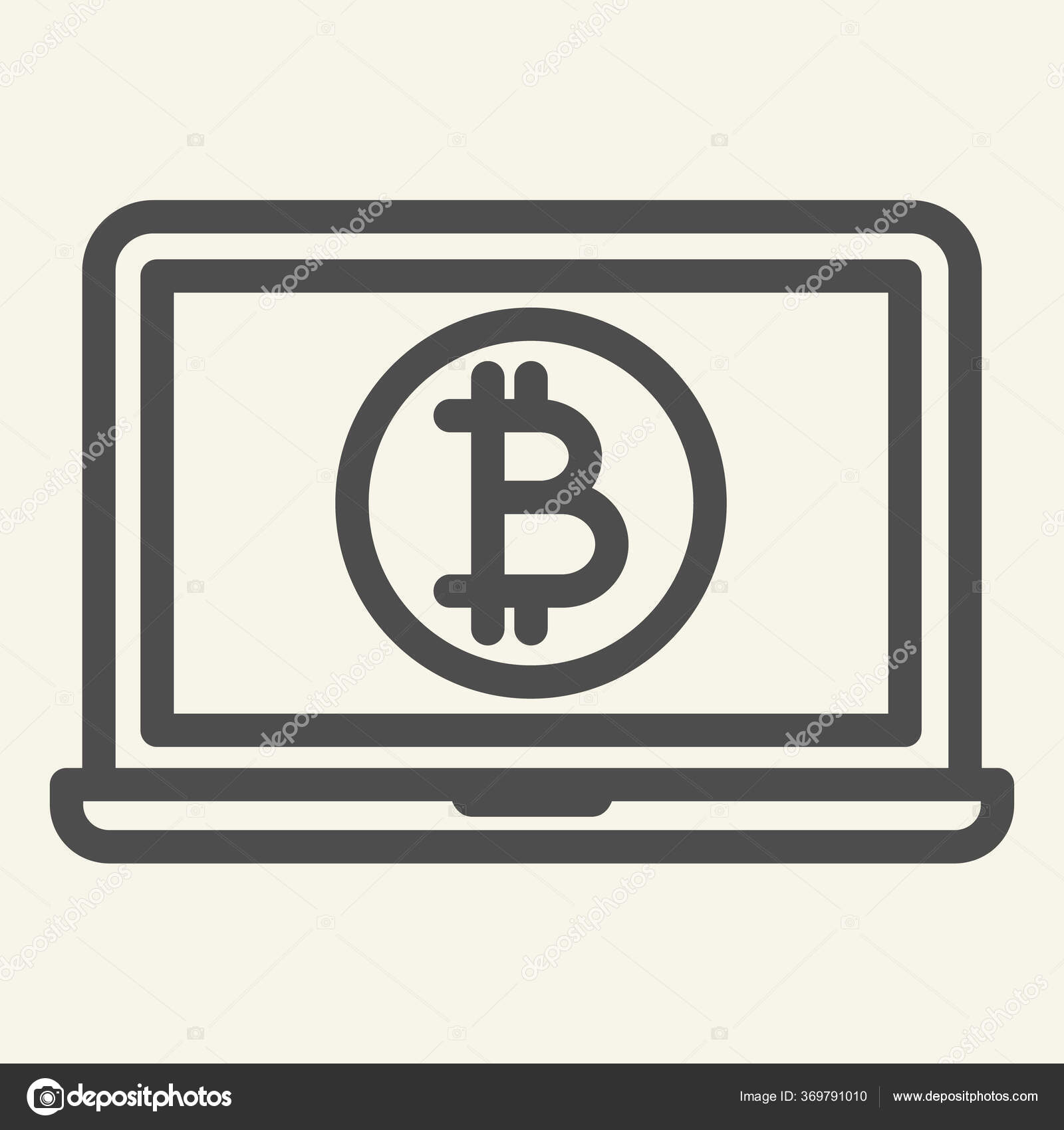Opened laptop with bitcoin coin line icon. Crypto coin on notebook vector  illustration isolated on white. Cryptocurrency outline style design,  designed for web and app. Eps 10. Stock Vector by ©sabustock 369791010