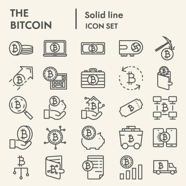 Bitcoin satır simgesi seti, kripto para birimi sembolleri koleksiyonu, vektör çizimleri, logo illüstrasyonları, dijital para işaretleri beyaz arkaplanda izole edilmiş doğrusal piktogramlar paketi, ep 10.