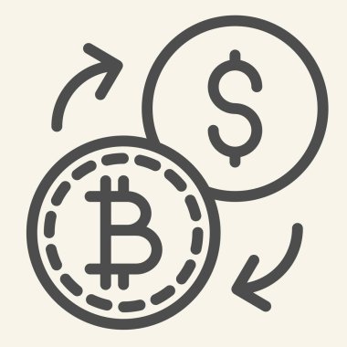 Bitcoin 'den dolar değiş tokuşu simgesine. Kripto para birimi değişim vektör çizimi beyaza izole edildi. Örümcek ağı ve uygulama için tasarlanmış oklarla şifreli para ve dolar tasarımı. Eps 10.