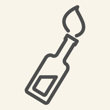Kokteyl hattı ikonunu ateşle. Molotof kokteyli çizimi beyaza izole edildi. Yangın şişesi tasarımı, web ve uygulama için tasarlanmış. Eps 10.