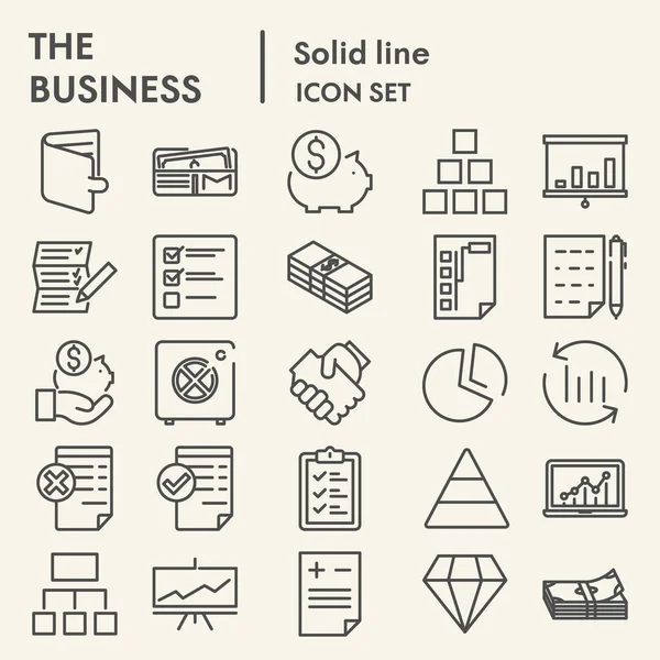 Bedrijf lijn pictogram set, beheer symbolen collectie, vector schetsen, logo illustraties, kantoor tekens lineaire pictogrammen pakket geïsoleerd op witte achtergrond, eps 10. — Stockvector