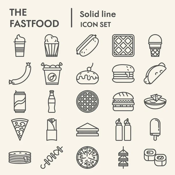Fast food çizgisi simgesi seti, abur cubur sembolleri koleksiyonu, vektör çizimleri, logo çizimleri, beyaz arkaplanda izole edilmiş doğrusal piktogram paketleri, eps 10. — Stok Vektör