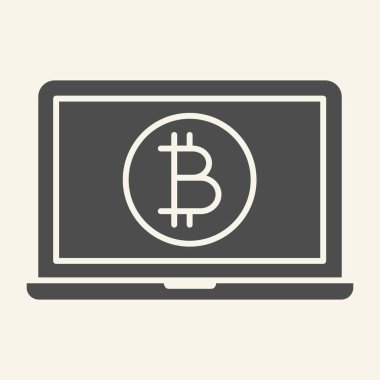 Bitcoin madeni para simgesi ile açılan dizüstü bilgisayar. Defter vektör illüstrasyonundaki şifreli para beyaza izole edilmiş. Şifreleme kabartma tasarımı, web ve uygulama için tasarlandı. Eps 10.