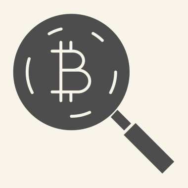 Bitcoin arama simgesi. Beyaz üzerine izole edilmiş kripto para vektör illüstrasyonlu Loupe. Şifreleme ve büyüteç tasarımı, web ve uygulama için tasarlandı. Eps 10.