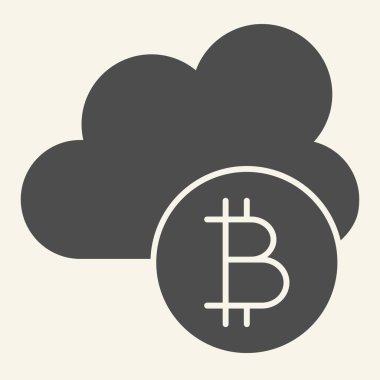 Kripto para birimi bulut katı simgesi. Bitcoin ve bulut vektör çizimi beyaza izole edildi. Web ve uygulama için tasarlanmış kripto para birimi maden kabartma stili tasarımı. Eps 10.