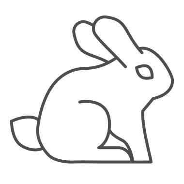 Tavşan ince çizgi simgesi. Oturan orman hayvanı, basit bir siluet. Hayvanlar için vektör tasarımı konsepti, beyaz arka planda taslak biçim piktogramı, web ve uygulama için kullanım. Eps 10.