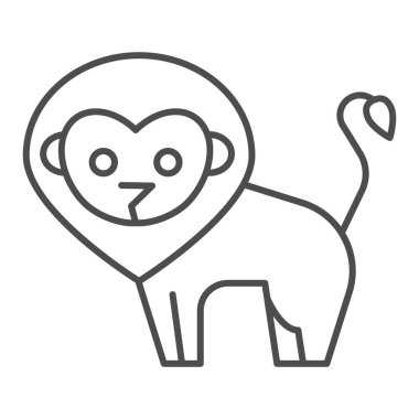Aslan ince çizgi ikonu. Vahşi bir hayvanın minimalist stil silueti. Hayvanlar için vektör tasarımı konsepti, beyaz arka planda taslak biçim piktogramı, web ve uygulama için kullanım. Eps 10.