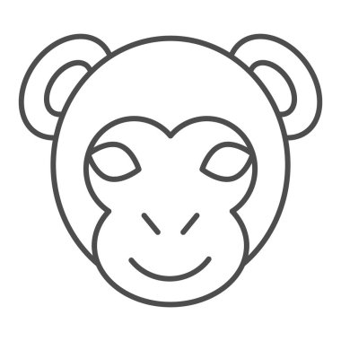 Maymun kafası ince çizgi ikonu. Minimal tarz yüz sembolü, küçük goril ya da şempanze. Hayvanlar için vektör tasarımı konsepti, beyaz arka planda taslak biçim piktogramı, web ve uygulama için kullanım. Eps 10.