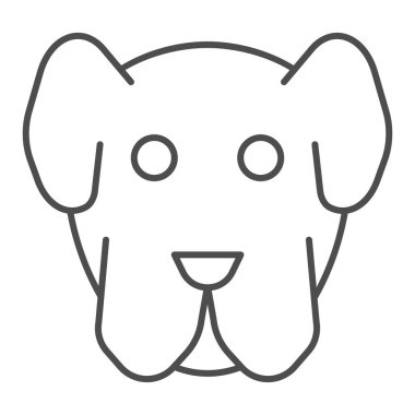 Köpek ağızlığı ince çizgi ikonu. Minimum evcil hayvan yüzü sembolü, yavru köpek kafası şekli. Hayvanlar için vektör tasarımı konsepti, beyaz arka planda taslak biçim piktogramı, web ve uygulama için kullanım. Eps 10.