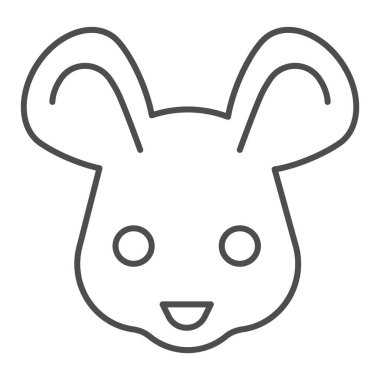 Fare kafası ince çizgi simgesi. Şirin kemirgen surat, basit siluet. Hayvanlar için vektör tasarımı konsepti, beyaz arka planda taslak biçim piktogramı, web ve uygulama için kullanım. Eps 10.