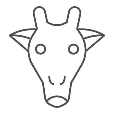 Zürafa başı ince çizgi ikonu. Şirin Afrikalı hayvan, basit bir siluetle karşı karşıya. Hayvanlar için vektör tasarımı konsepti, beyaz arka planda taslak biçim piktogramı, web ve uygulama için kullanım. Eps 10.