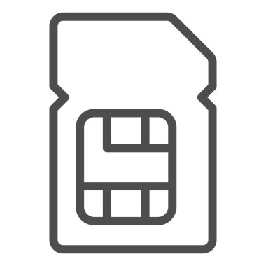 Sim kart çizgisi simgesi. Mobil çip çizimi beyaza izole edildi. Web ve uygulama için tasarlanmış mikroçip tasarımı. Eps 10.
