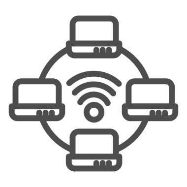 Bilgisayar ağı simgesi. Laptop ağ vektör çizimi beyaza izole edildi. Sosyal ağ tasarımı, web ve uygulama için tasarlandı. Eps 10.