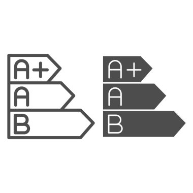 Enerji verimliliği çizelgesi ve sembol. Enerji verimliliği derecelendirmesi beyaza izole edildi. Güç verimliliği diyagramı tasarımı, web ve uygulama için tasarlandı. Eps 10.