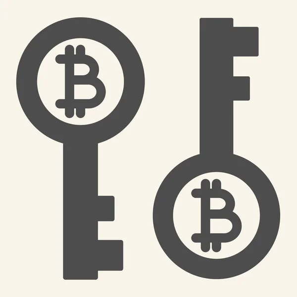 Pevná ikona bitcoinového klíče. Bitcoin bezpečnostní vektor ilustrace izolované na bílém. Cryptocurrency design elektronického klíče ve stylu glyfu, určený pro web a aplikaci. Eps 10. — Stockový vektor