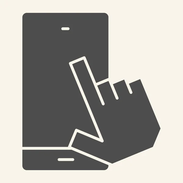 Smartphone avec pointage main solide icône. Illustration vectorielle écran tactile isolée sur blanc. Cliquez sur la conception de style glyphe écran mobile, conçu pour le web et l'application. Eps 10 . — Image vectorielle