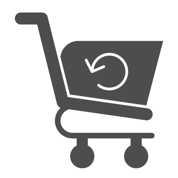 Vernieuw uw winkelwagen glyph icoon. Herladen, Market trolley met ronde pijl. Commerce vector design concept, solid style pictogram op witte achtergrond, gebruik voor web en app. Eps 10. — Stockvector