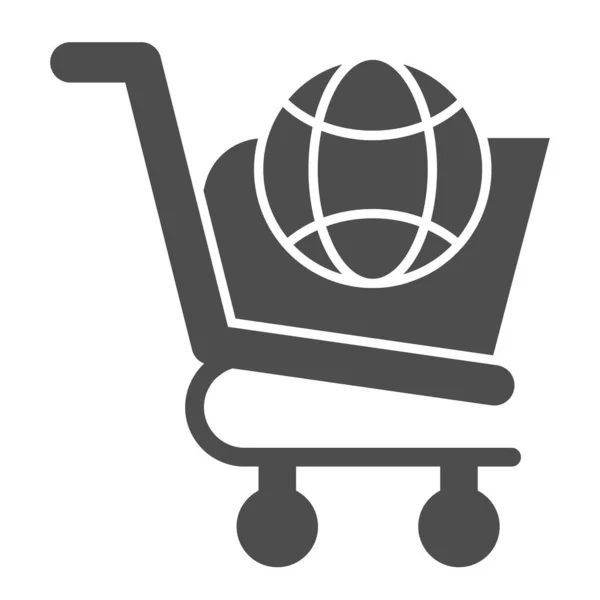 Wereld winkelwagen glyph icoon. Wereldwijd marktkarretje met planeetteken. Commerce vector design concept, solid style pictogram op witte achtergrond, gebruik voor web en app. Eps 10. — Stockvector