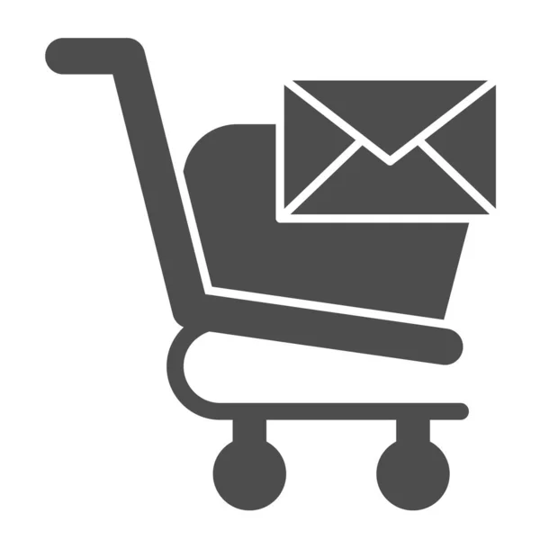 Icône glyphe lettre et chariot. Panier de marché avec bouton enveloppe postale. Concept de conception vectorielle de commerce, pictogramme de style solide sur fond blanc, utilisation pour le web et l'application. Eps 10 . — Image vectorielle