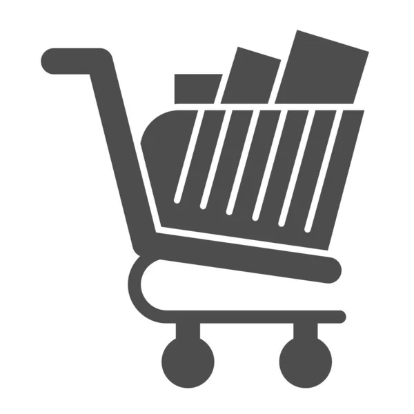 Icono de glifo de carrito de compras completo. Carro de mercado con paquetes de productos. Concepto de diseño de vectores de comercio, pictograma de estilo sólido sobre fondo blanco, uso para web y aplicación. Eps 10 . — Archivo Imágenes Vectoriales