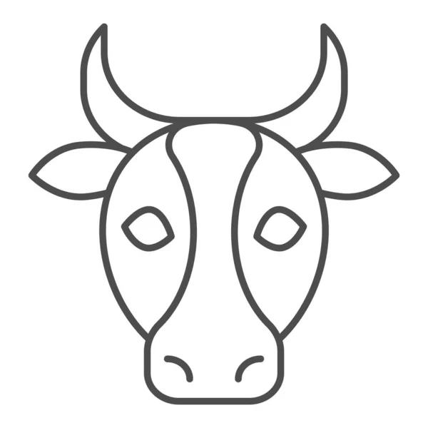 Kráva, ikona tenké čáry býčí hlavy. Silueta zvířecí tváře farmy, dívá se na tebe. Animals vektor design koncept, obrys styl piktogram na bílém pozadí, použití pro web a aplikaci. Eps 10. — Stockový vektor