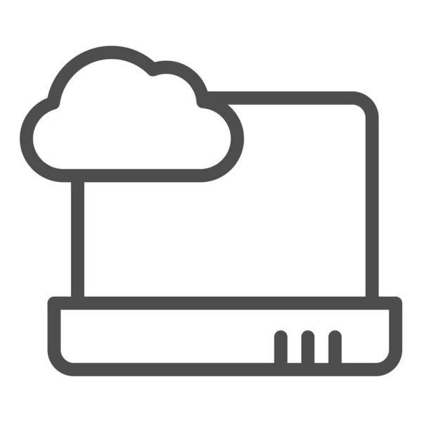 Cloud computing op laptop lijn icoon. Notebook met cloud vector illustratie geïsoleerd op wit. Data cloud op device outline stijl ontwerp, ontworpen voor web en app. Eps 10. — Stockvector