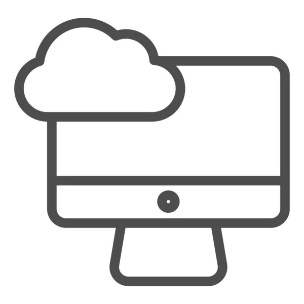 Computación en nube de escritorio icono de línea. Sincronizar nube en la ilustración de vectores PC aislado en blanco. Nube de datos en el diseño de estilo de esquema de dispositivo, diseñado para la web y la aplicación. Eps 10 . — Archivo Imágenes Vectoriales