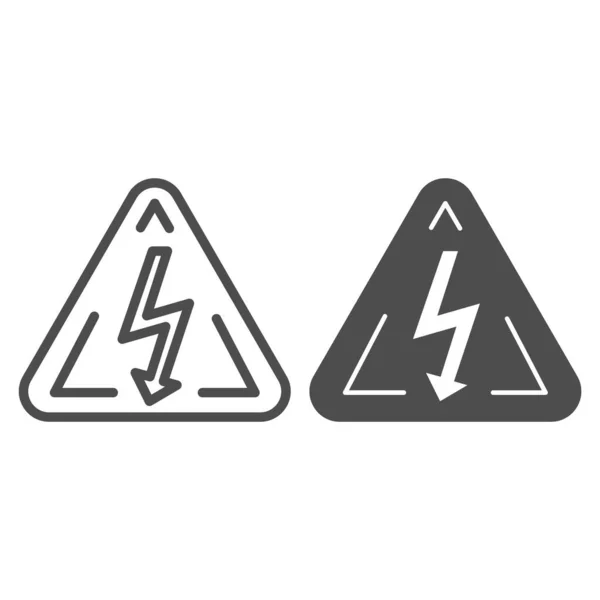 Ligne de signe haute tension et icône de glyphe. Illustration vectorielle électrique dangereuse isolée sur blanc. Symbole de danger de triangle avec la conception de style de contour de foudre, conçu pour le Web et l'application. Eps 10 . — Image vectorielle