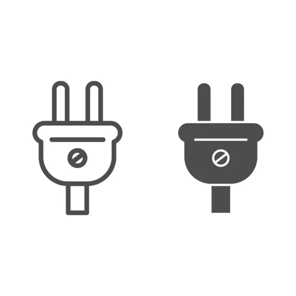 Electric plug line and glyph icon. Socket plug vector illustration isolated on white. Electric cable outline style design, designed for web and app. Eps 10. — Stock Vector