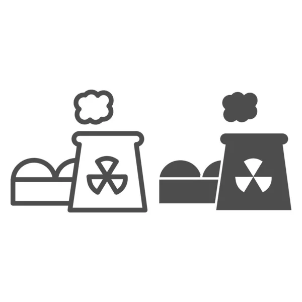Linka elektrárny a ikona glyfu. Vektorová ilustrace jaderné elektrárny izolovaná na bílo. Design ve stylu průmyslové továrny, určený pro web a aplikaci. Eps 10. — Stockový vektor
