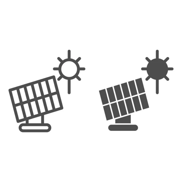 ソーラーパネルラインとグリフアイコン。白色で分離された太陽エネルギーベクトル図。Webやアプリ用に設計された太陽光発電アウトラインスタイルのデザイン。Eps 10. — ストックベクタ
