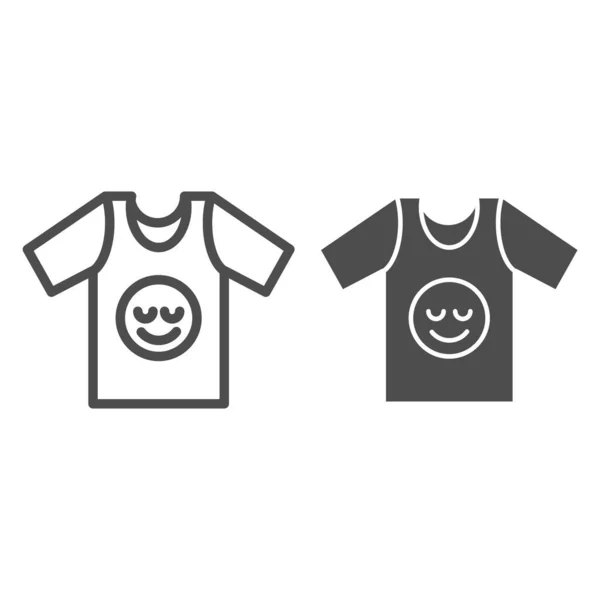 Tshirt line and glyph icon. Shirt with smiley vector illustration isolated on white. Summer clothes outline style design, designed for web and app. Eps 10. — Stock Vector