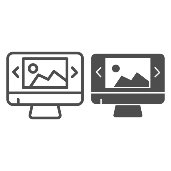 Monitor de computador com linha de imagem e ícone de glifo. Desenho gráfico ilustração vetorial isolada em branco. Web design design design estilo esboço, projetado para web e app. Eps 10 . — Vetor de Stock