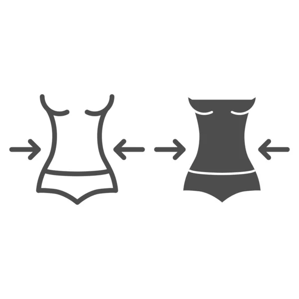 Viktminskning linje och glyf ikon. Fitness vektor illustration isolerad på vitt. Kvinnlig figur skissera stil design, utformad för webb och app. Eps 10. — Stock vektor