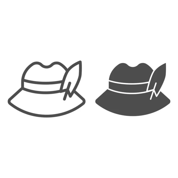 Linha de chapéu de penas alemão e ícone de glifo. Oktoberfest chapéu vetor ilustração isolada em branco. Desenho de estilo de esboço de boné alemão tradicional, projetado para web e aplicativo. Eps 10 . —  Vetores de Stock