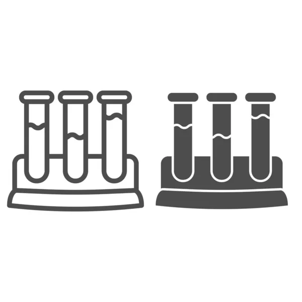 Medische kolven lijn en glyph pictogram. Chemie bekers vector illustratie geïsoleerd op wit. Testbuizen schetsen stijl ontwerp, ontworpen voor web en app. Eps 10. — Stockvector