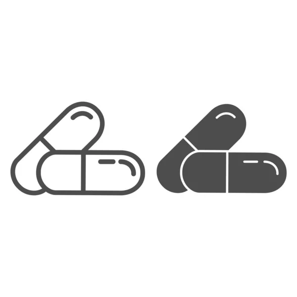 Capsules lijn en glyph pictogram. Medicijn pillen vector illustratie geïsoleerd op wit. Vitamine outline stijl ontwerp, ontworpen voor web en app. Eps 10. — Stockvector